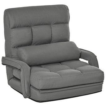 Convertible Floor Sofa Bed Recliner Fabric Upholstered Armchair With Pillow