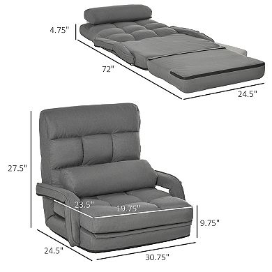 Convertible Floor Sofa Bed Recliner Fabric Upholstered Armchair With Pillow