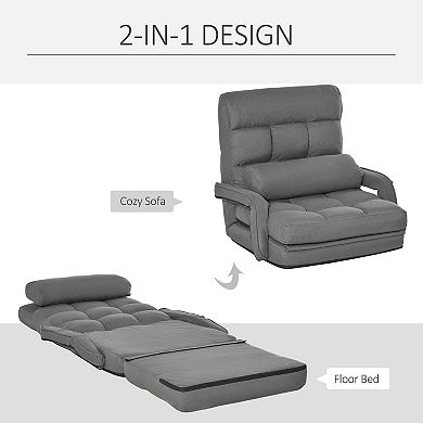 Convertible Floor Sofa Bed Recliner Fabric Upholstered Armchair With Pillow