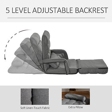 Convertible Floor Sofa Bed Recliner Fabric Upholstered Armchair With Pillow