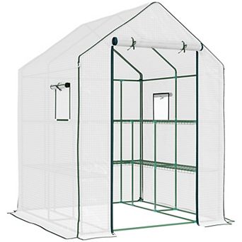 Outsunny 4.6ft x 4.7' Small Portable Walk-In Greenhouse w/ Shelves