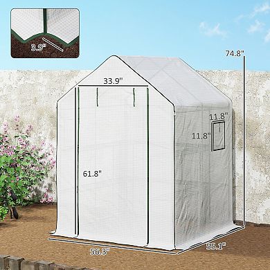 Outsunny 4.6ft x 4.7' Small Portable Walk-In Greenhouse w/ Shelves