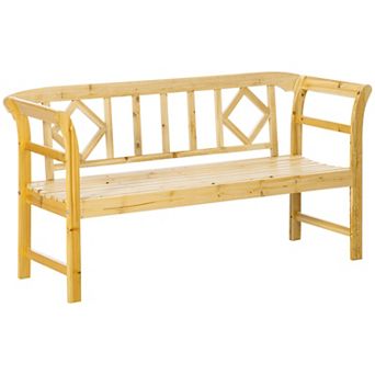 Wooden Bench For Three People Seat, Outdoor Bench, Natural