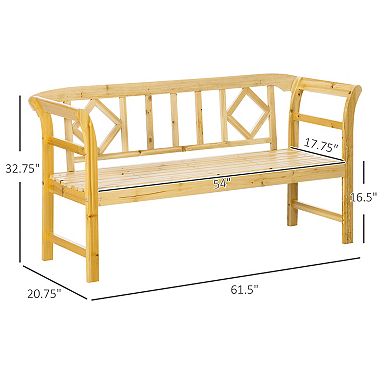 Outsunny Wooden Bench for Three People Seat, Outdoor Bench, Natural