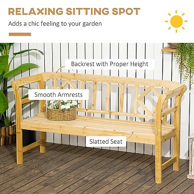 Outsunny Wooden Bench for Three People Seat, Outdoor Bench, Natural