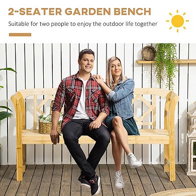 Outsunny Wooden Bench for Three People Seat, Outdoor Bench, Natural