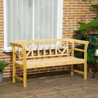 Outsunny Wooden Bench for Three People Seat, Outdoor Bench, Natural