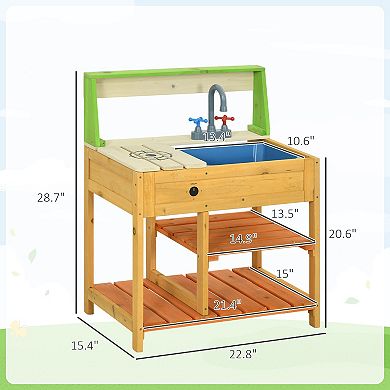 Outsunny Mud Kitchen, Outdoor Kitchen Playset For Kids W/ Faucet And Sink