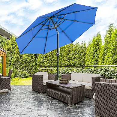 9' 3-tier Outdoor Patio Market Umbrella W/ Crank Handle Backyard Deck