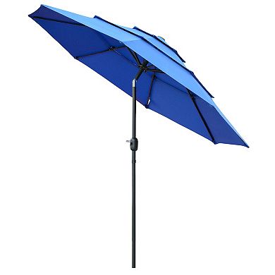 9' 3-tier Outdoor Patio Market Umbrella W/ Crank Handle Backyard Deck