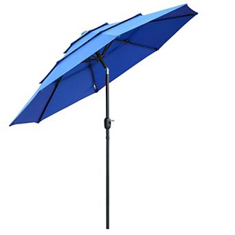 9' 3 tier Outdoor Patio Market Umbrella W/ Crank Handle Backyard Deck