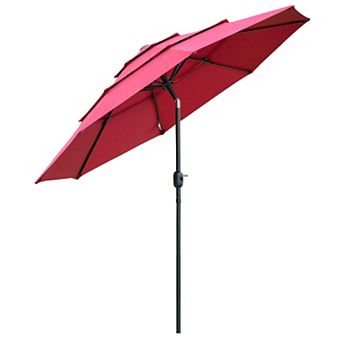9' 3 tier Outdoor Patio Market Umbrella W/ Crank Handle Backyard Deck