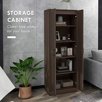 Homcom Storage Cabinet W/ Storage Shelves, Pantry Cupboard Cabinet, Coffee