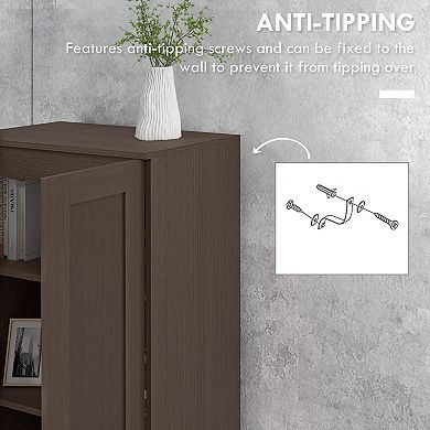 Homcom Storage Cabinet W/ Storage Shelves, Pantry Cupboard Cabinet, Coffee