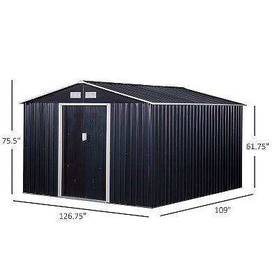 Outsunny 10.6 ft x 9.1 ft Outdoor Metal Storage Shed with 2 Doors, Gray