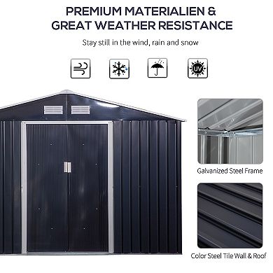 Outsunny 10.6 ft x 9.1 ft Outdoor Metal Storage Shed with 2 Doors, Gray
