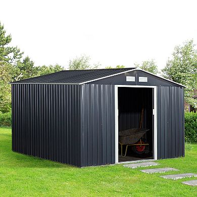 Outsunny 10.6 ft x 9.1 ft Outdoor Metal Storage Shed with 2 Doors, Gray