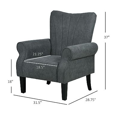 Homcom Fabric Accent Chair, Modern Armchair With Wood Legs, Dark Gray