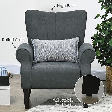 Homcom Fabric Accent Chair, Modern Armchair With Wood Legs, Dark Gray