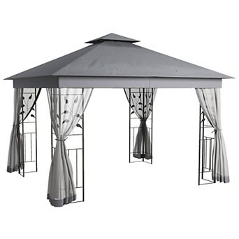 10' X 11.5' Outdoor Patio Gazebo Canopy Steel Frame W/ Mesh Sidewalls,gray