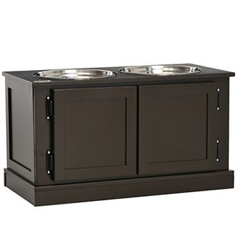 Pawhut Elevated Dog Bowls With Storage, Two Stainless Steel Bowls