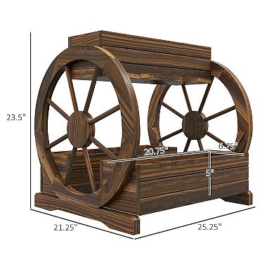 Outsunny Wooden Wagon Planter Box, Decorative 2-tier Raised Garden Bed