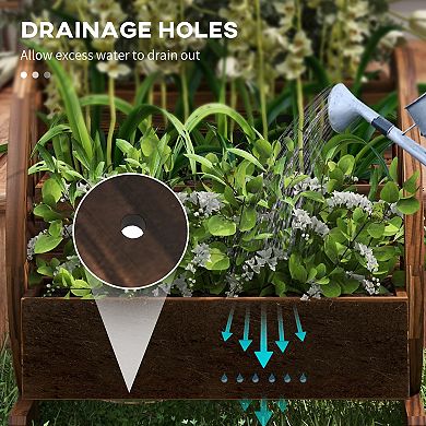 Outsunny Wooden Wagon Planter Box, Decorative 2-tier Raised Garden Bed