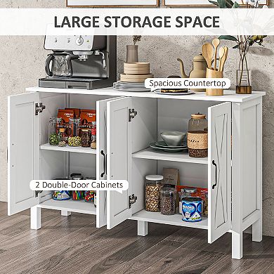 Homcom Buffet Sideboard, Coffee Bar Cabinet W/ Barn Doors, Adjustable Shelf