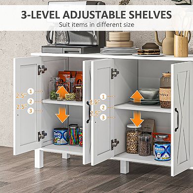 Homcom Buffet Sideboard, Coffee Bar Cabinet W/ Barn Doors, Adjustable Shelf