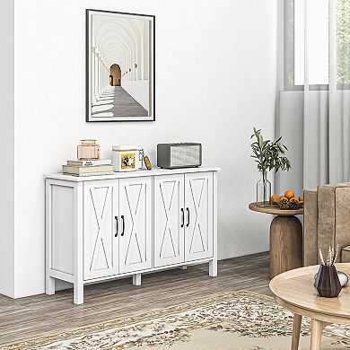 Homcom Buffet Sideboard, Coffee Bar Cabinet W/ Barn Doors, Adjustable Shelf