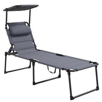 Adjustable Folding Chaise Lounge With Sun Roof For Outdoor, Gray