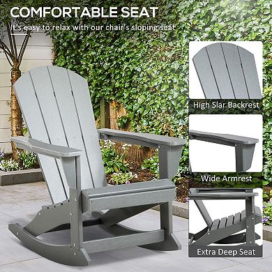 Outsunny Outdoor Rocking Chair, HDPE Adirondack Porch Rocker, Gray