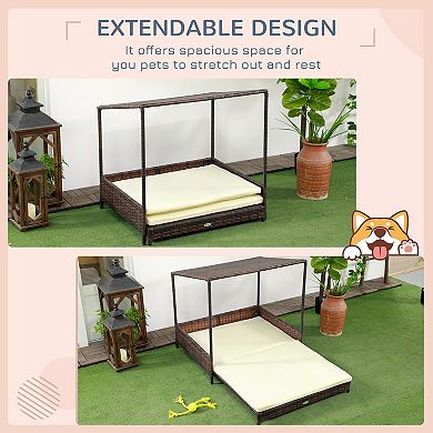 Pawhut Extendable Outdoor Wicker Dog House W/ Roof For Small & Medium Dogs