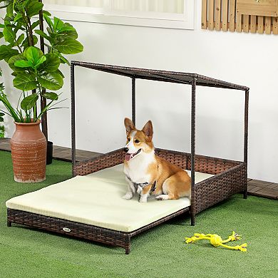 Pawhut Extendable Outdoor Wicker Dog House W/ Roof For Small & Medium Dogs