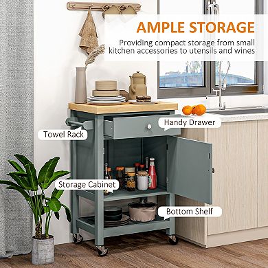 Utility Rolling Kitchen Island Cart W/ Storage Shelf, Wheels, Smooth Top