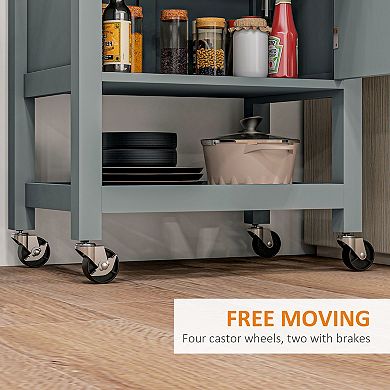Utility Rolling Kitchen Island Cart W/ Storage Shelf, Wheels, Smooth Top