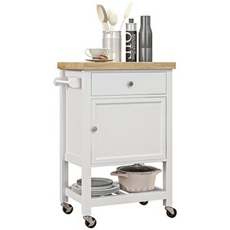 Utility Rolling Kitchen Island Cart W/ Storage Shelf, Wheels, Smooth Top