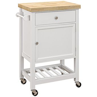 HOMCOM Kitchen Cart, Rolling Kitchen Island with Rubberwood Top