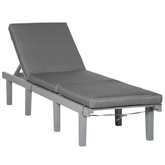 Chaise Lounge Pool Chair For Outdoor W/ Adjustable Backrest & Cushion, Natural