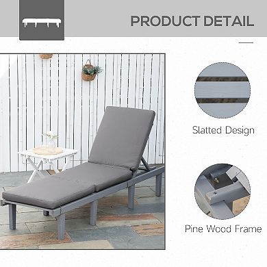 Chaise Lounge Pool Chair For Outdoor W/ Adjustable Backrest & Cushion, Natural