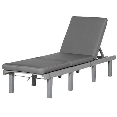 Chaise Lounge Pool Chair For Outdoor W/ Adjustable Backrest & Cushion, Natural