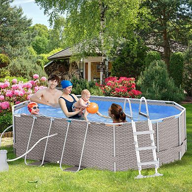Outsunny Above Ground Swimming Pool, Non-inflatable Rectangular Frame Pool