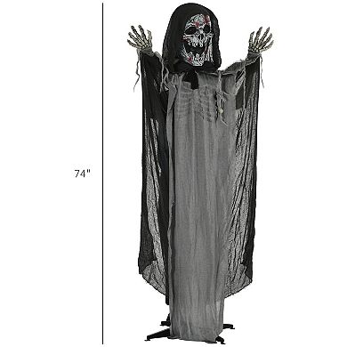 Outsunny 74inch Animated Prop Skeleton Witch, Indoor Halloween Decorations
