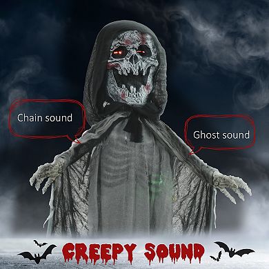 Outsunny 74inch Animated Prop Skeleton Witch, Indoor Halloween Decorations