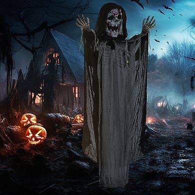 Outsunny 74inch Animated Prop Skeleton Witch, Indoor Halloween Decorations