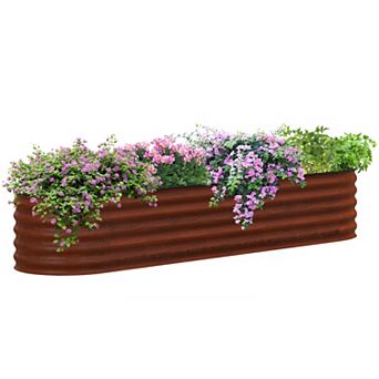 Outsunny Galvanized Raised Garden Bed Planter Box, 7.9' X 2' X 1.4', Brown