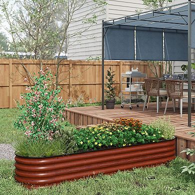 Outsunny Galvanized Raised Garden Bed Planter Box, 7.9' X 2' X 1.4', Brown