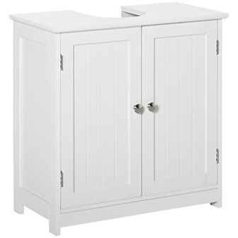 Short Pedestal Sink Washroom Storage Furniture W/double Doors And Moveable Shelf