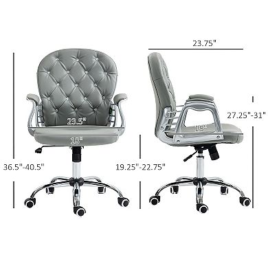 Vanity Office Chair Tufted Backrest Swivel Rolling With Height Adjustable