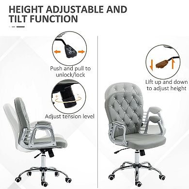 Vanity Office Chair Tufted Backrest Swivel Rolling With Height Adjustable